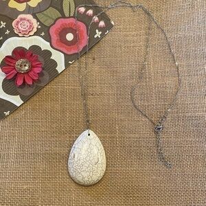 Large Boho Stone Pendant Necklace 32" Length in Ivory